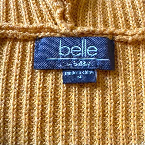 Belle by Belldini Long Yellow Gold Tie Dye Cardigan Sweater with Hood Pockets - Picture 5 of 7